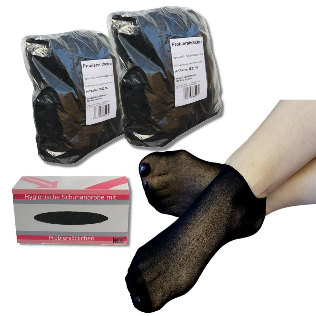 Bentini Probierstrümpfe | Probiersocken im Nachfüllbeutel | schwarz