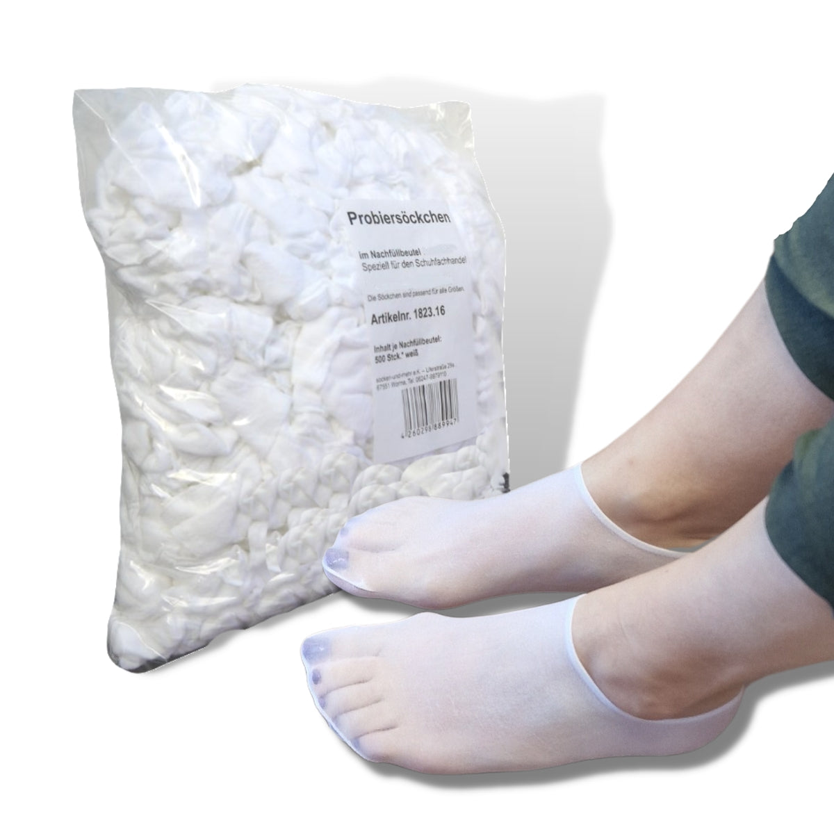 Hygienisch anprobieren – weiße Probiersocken für Fachgeschäfte | 500 Stck.