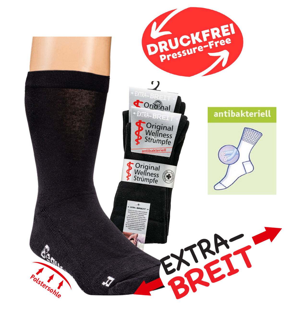 Verbandssocken & Diabetikersocken mit weitem Bund | 2Paar