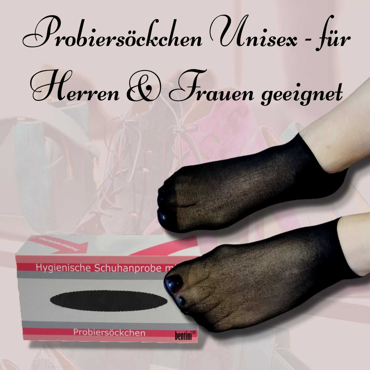 Bentini® Probierstrümpfe schwarz mit Spenderbox | 144 Stck.