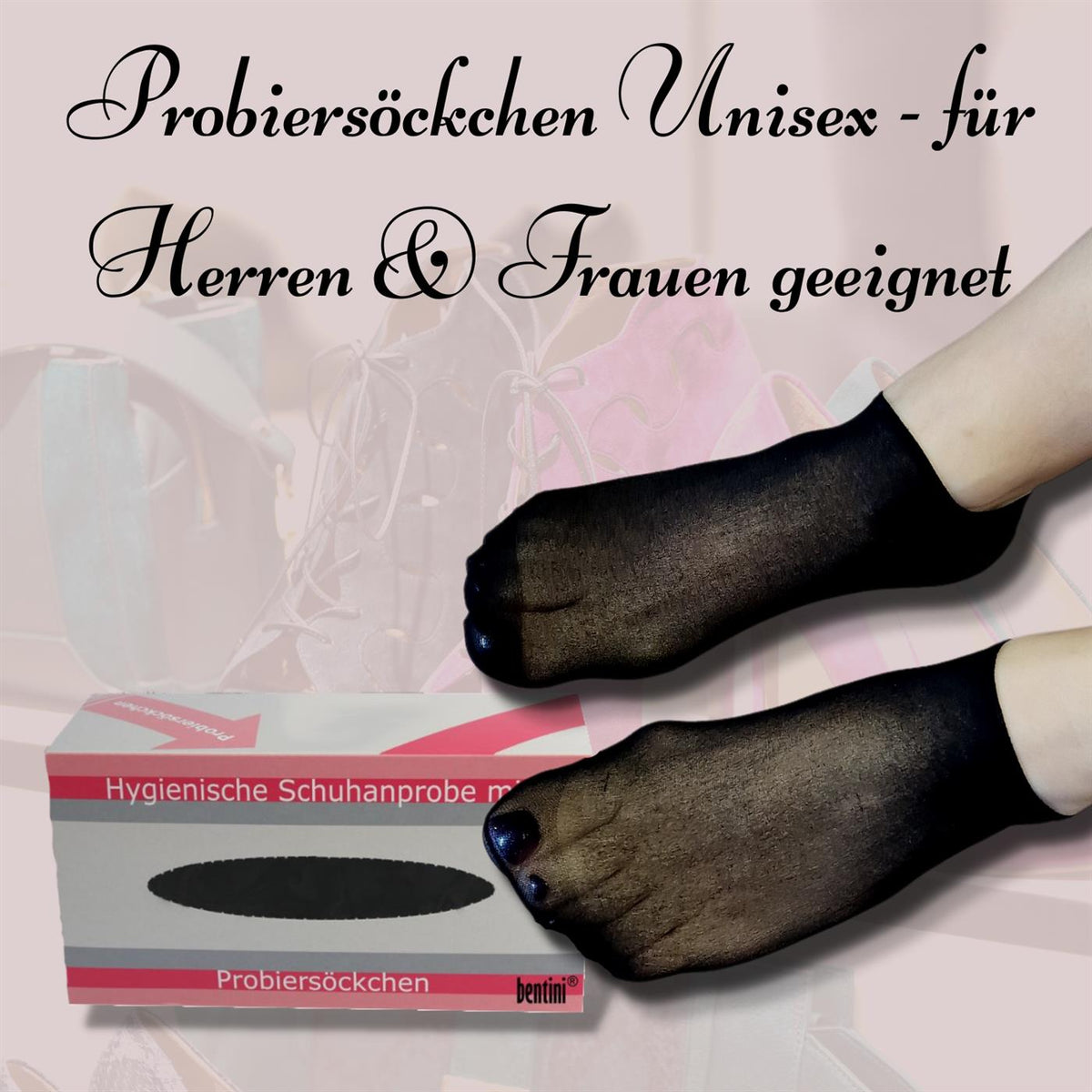 Bentini Probierstrümpfe | Probiersocken im Nachfüllbeutel | schwarz