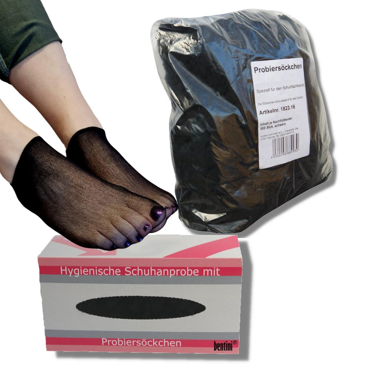 Bentini Probierstrümpfe | Probiersocken im Nachfüllbeutel | schwarz