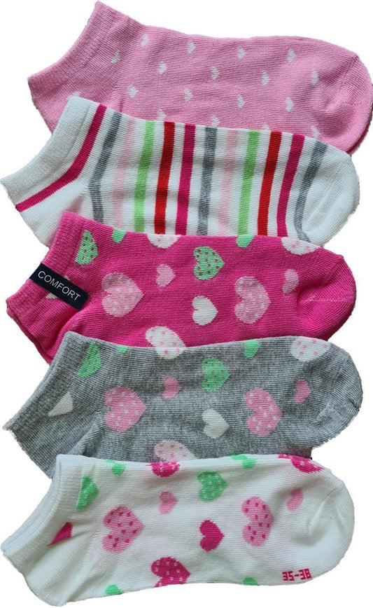 Bunte Mädchen Sneakersocken Herz | 5Paar