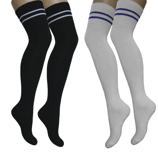 Overknee Strümpfe mit 2 Streifen