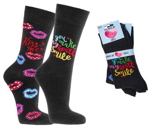Bunte Socken mit Kussmund | 2 Paar