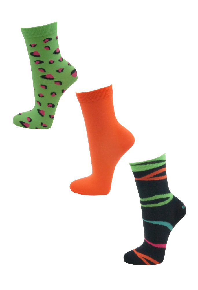 Mädchensocken mit Neon Safari Muster | 3 Paar