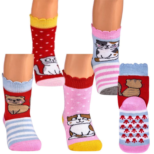 Babysocken mit ABS Noppen Kätzchen | 3 Paar