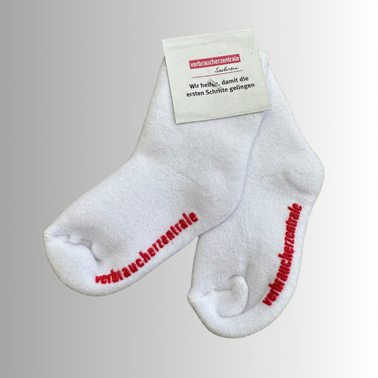 Babysocken mit eingestrickter Werbung